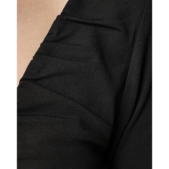 J Crew Womens Top Sz Medium Black Stretch Cotton Ruched V-neck Minimalist Shirt - Picture 2 of 9